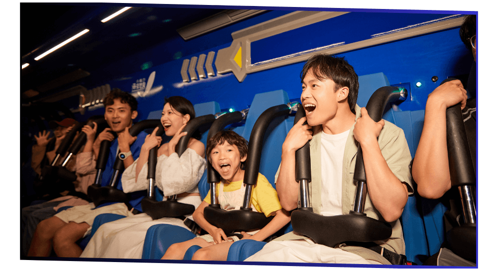 Guests riding Xiaomeisha Polar Flight flying theater