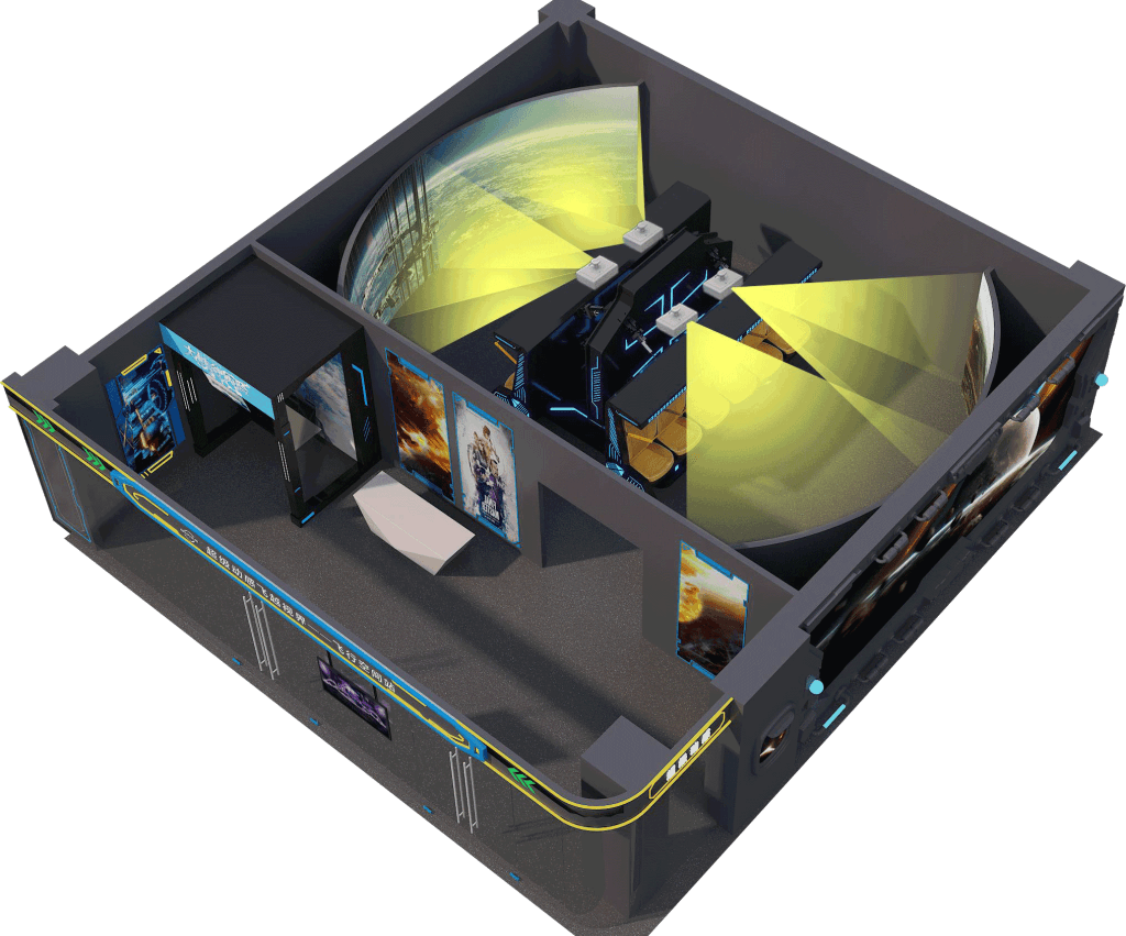 Flying theater layout and equipment planning illustration