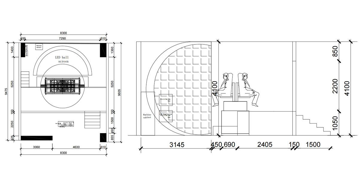 Sky Screen flying dome theater layout drawing