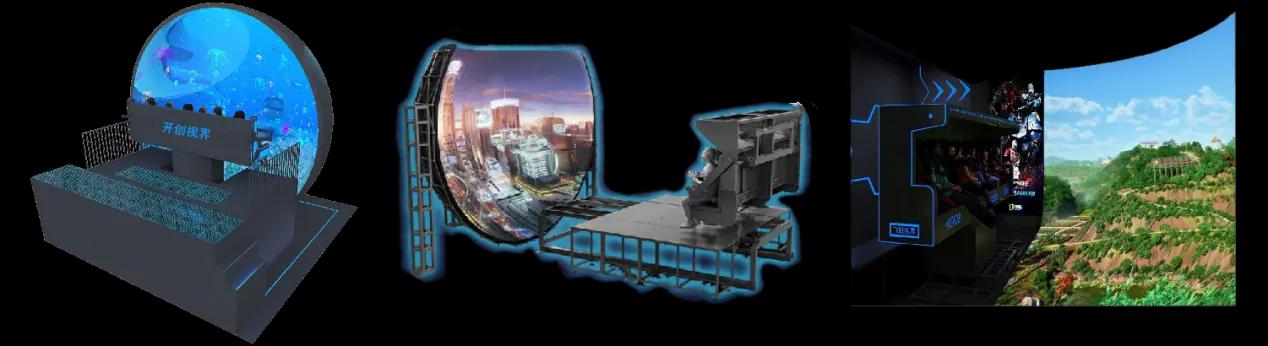 Flying theater system configurations and immersive attraction concepts